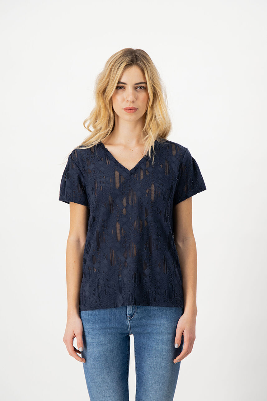 Top avec manches courtes JAYSIE, TOTAL NAVY, large